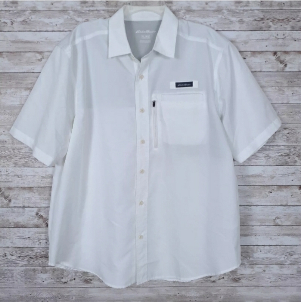 Eddie Bauer Fishing Shirt Mens XL Short Sleeve Mesh Lined Button Up White 951